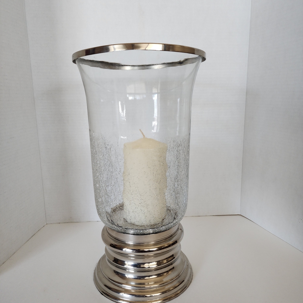Crackle Glass Hurricane Candle Holder/Vase